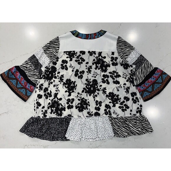 Caleaas Womens 2X Embroidered Tunic Shirt Top Boho Art Wear Lagenlook 3/4 Sleeve - Picture 2 of 11